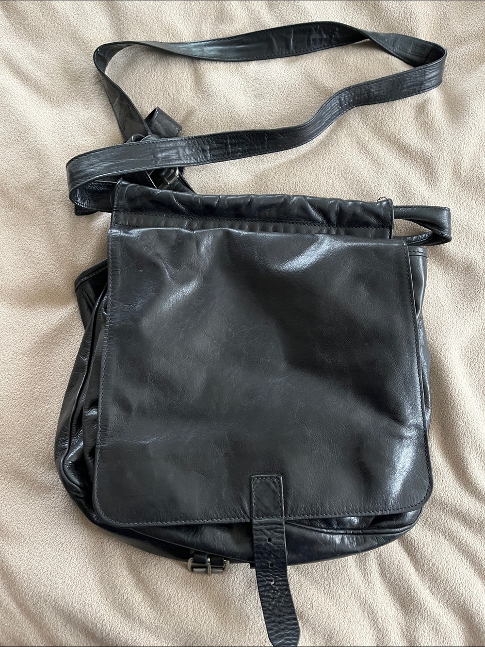 Ann Demeulemeester Black Leather Flap Crossbody Bag